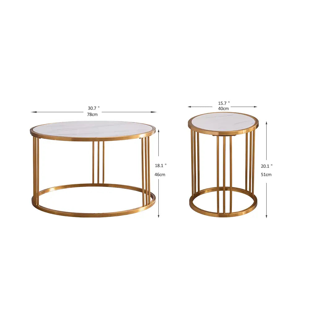 Luxo Nation Duo: Coffee Table Set of 2, Round Slate Coffee Tables with Steel Frames, Ideal for Living Rooms